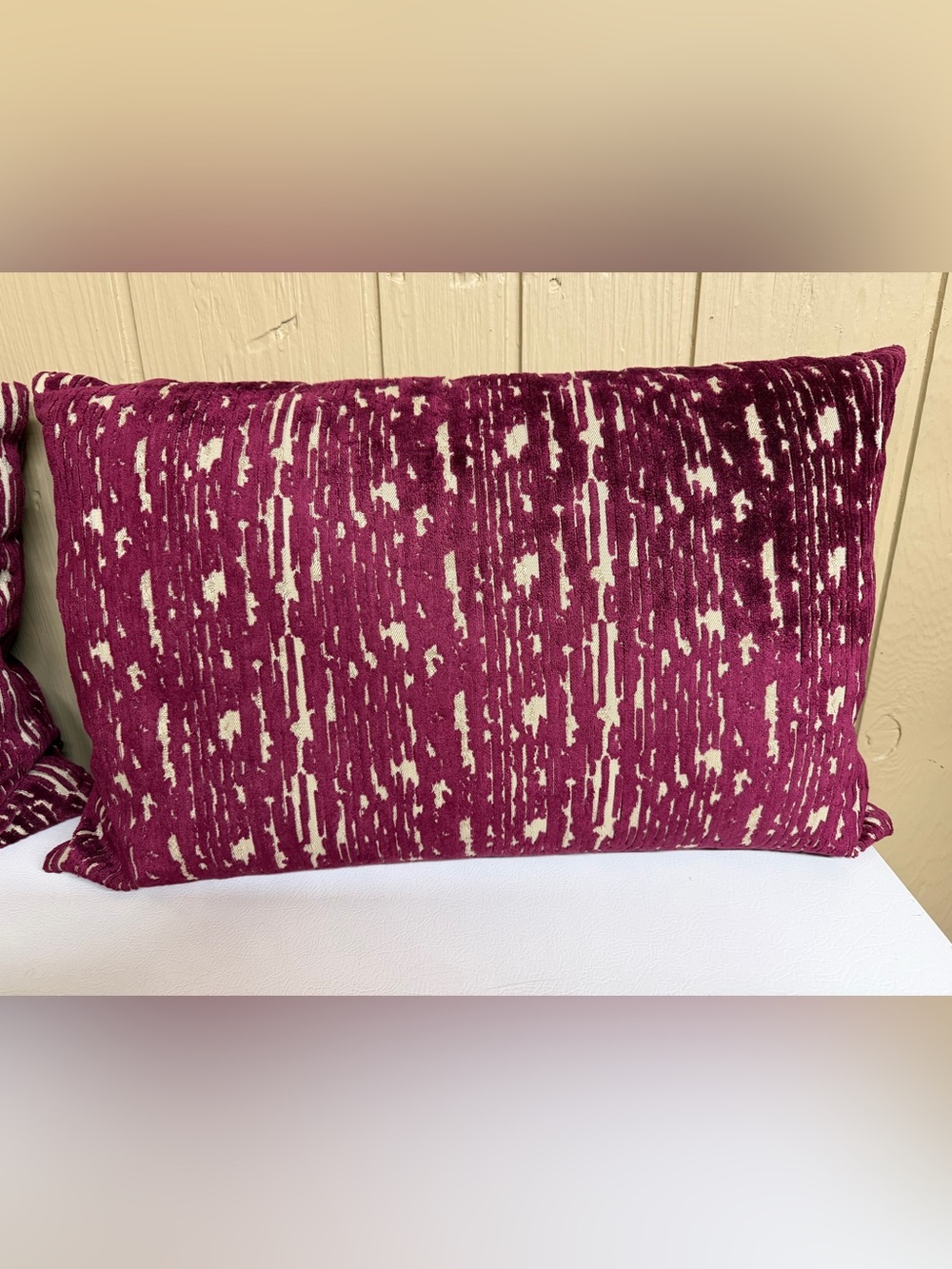 Set of 2 Burgundy Velvet Patterned Home Accent Pillows.
